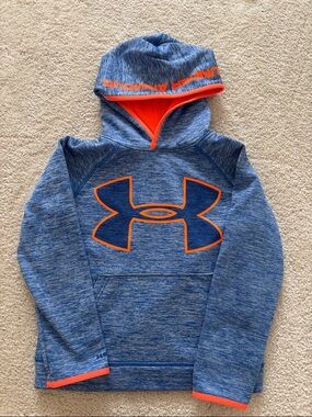 Under Armour Boys Blue Heather Hoodie with Orange Trim and Logo